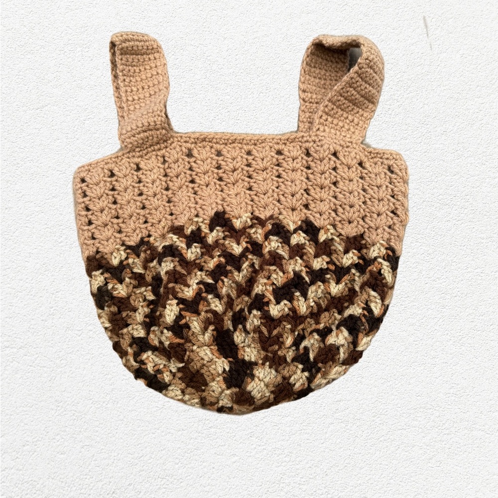 Handmade Crochet Tote Bag in Tan and Brown